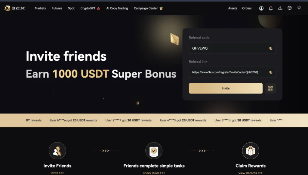 3ex Exchange Invitation Code (QHVEWQ) Get 10% Off On Trading Fees!