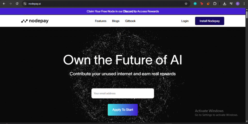 Entering Nodepay referral code Lrk6U2grTAZTcyn during signup