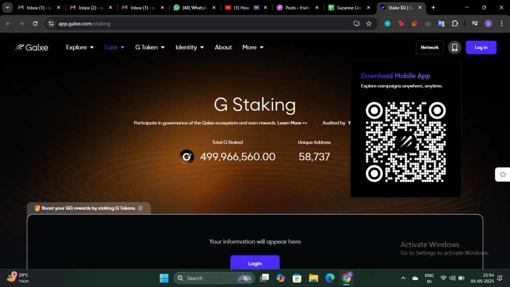 Galxe dashboard showing quests, XP rewards, and Galxe referral code tracking