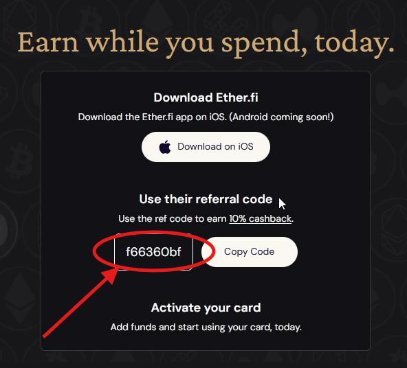 Ether.fi Card Referral Code "f66360bf" – Get Up to 15% Cashback on Rides & Food + 3% on All Other Purchases
